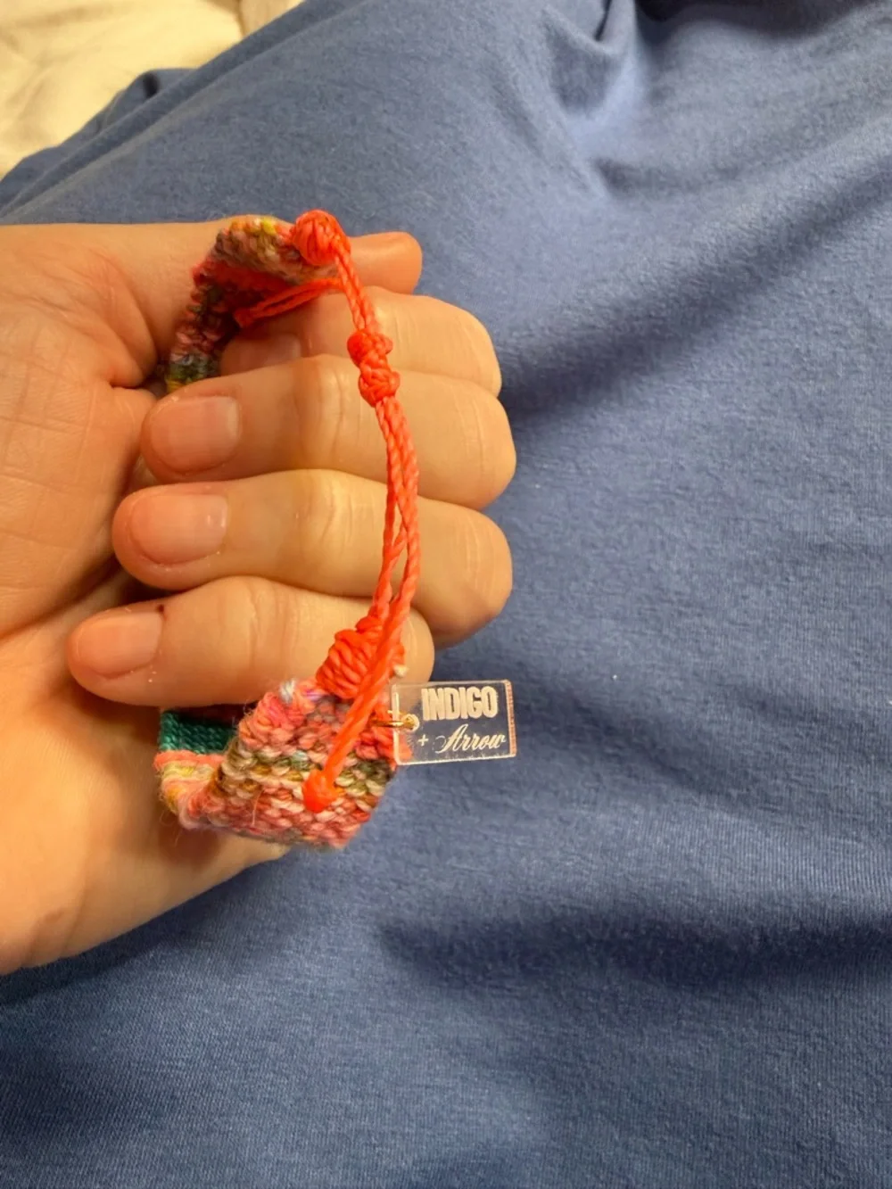 Indigo and Arrow Coral Multicolor Woven Bracelet with Teal Accent - Picture 3 of 4